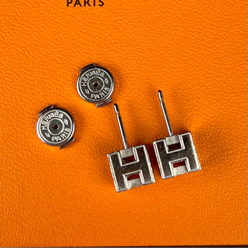 Hermes Hermès H-Cube Metal Earrings Silvery Pink - Picture 2 of 2